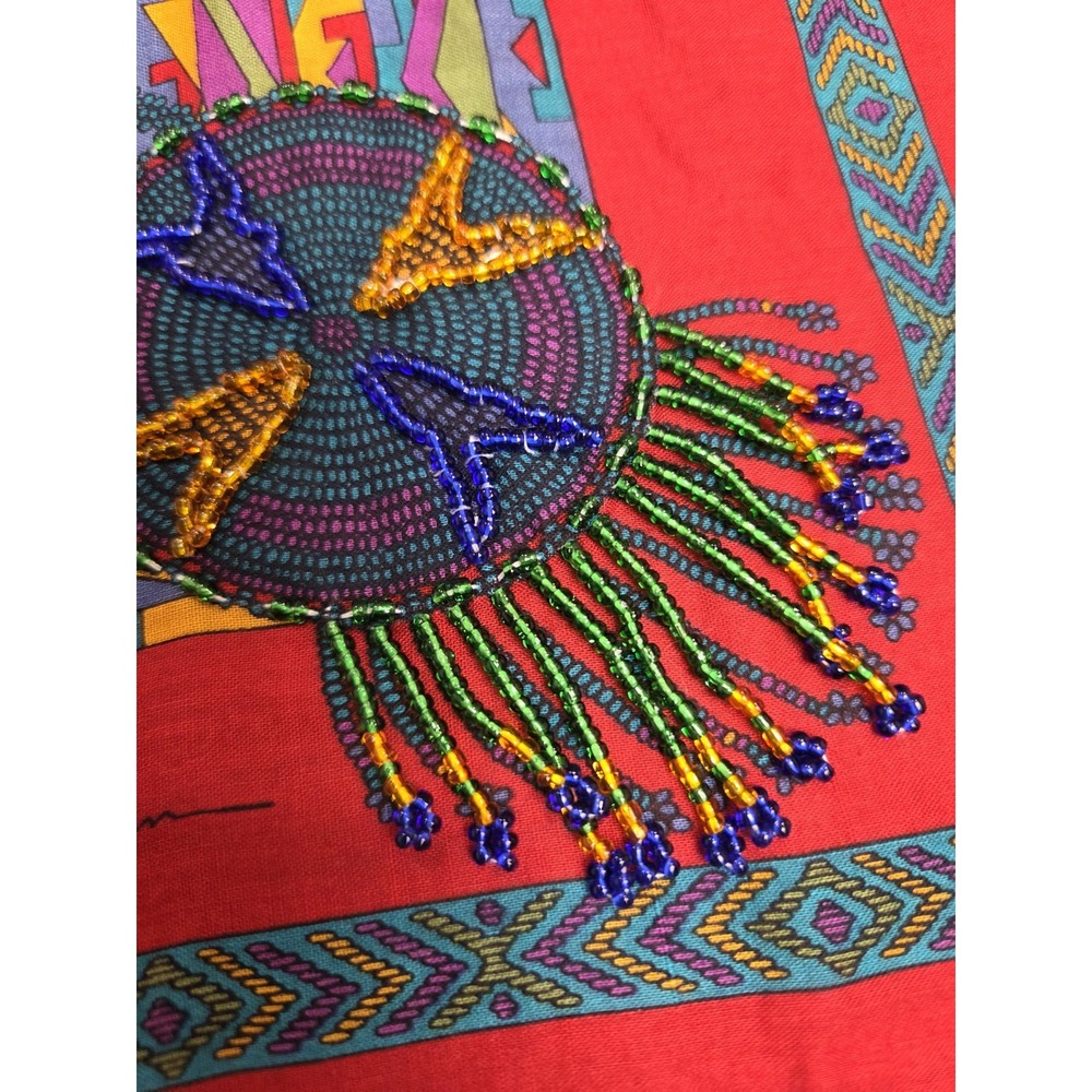 Ginnie Johansen Vintage Square Scarf Native American Dream‎ Catcher Beaded 31x32 - Picture 4 of 8